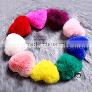 CX-R-46 Wholesale Heart Shape Genuine Rabbit Fur Keyring thumbnail-3