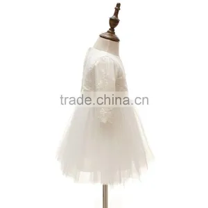 Wholesale Hot Sale Cheap Summer Dress 2017 Baby Clothing Lace Kids White Long Sleeve Tulle Flower Girl Dress thumbnail-4