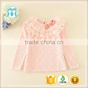 Pink Winter Hot Sale Fleece Children Appliqued Cheap Price Full Sleeve Tee for Autumn Girls Good Quality Yellow T-shirts thumbnail-1