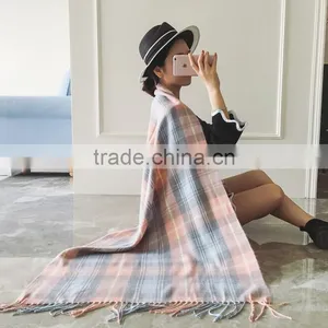 Popular Style Girl Scarf Spring and Autumn Grid Imitated Cashmere Material Useful for Nearly Any Occasion Ladies Cappa thumbnail-1