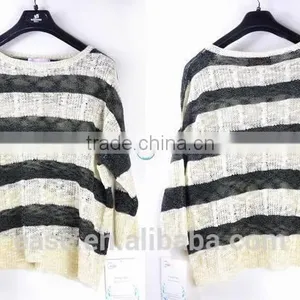 Beige and Black Stripe Men Jumper Sweater Melange Yarn thumbnail-1