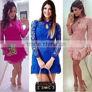 the Latest Autumn Women Long Sleeve Lace Dress Cocktail Mini Dress thumbnail-1