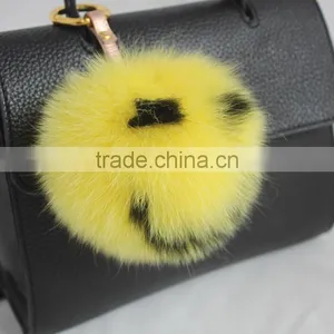 Myfur Cute Smile Face Handmade Fox Fur Pom Pom Charm Real Fur Pompom Wholesale thumbnail-3