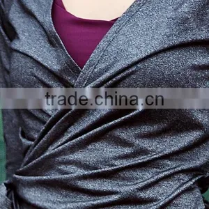 2016 Fashion Wholesale Gray Bandage Surplice Neck Chinlon Cropped Jacket for Womens thumbnail-3