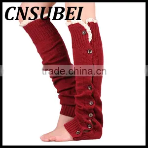 2016 Winter Christmas New Knitting Buttons Lace Boot Liner Acrylic Length Socks Thermal Women thumbnail-2