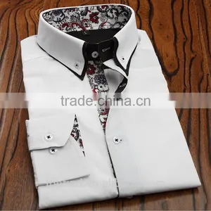 2015 New Style 100% Cotton Long Sleeve Double Collar Men Dress Shirt in Bulk thumbnail-4