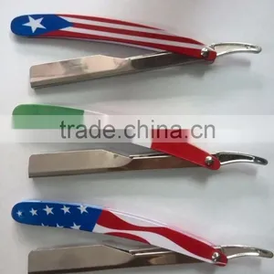 Barber Straight Razor With Flag Printing Handle thumbnail-1