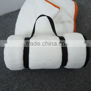 Pure White Super Soft & Warm Flannel With Handle Roll up Easy Fold Outdoor Rug thumbnail-1