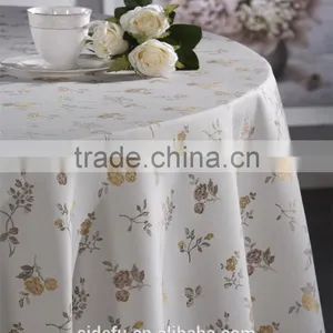 Creative White Table Cover Customized Floral Printed Linen Fabric 70 Inch Round Tablecloth thumbnail-1