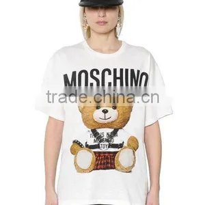 100% Cotton Round Neck T-shirt for Women With Bear Print Pattern thumbnail-1