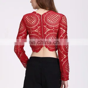 2016 Summer Latest Top Designs For Women Sexy Lace Crop Top thumbnail-5