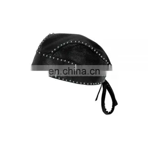 HMB-901K1 LEATHER FLAMES SKULL CAP DURAG HEAD WRAP BANDANA SKULLCAP HATS SCARF BEADS WORK thumbnail-1