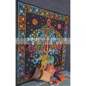 135x210 Queen Size Elephant Decorative Bohemian Hippie 100% Cotton Wall Hanging Indian Tapestry thumbnail-2