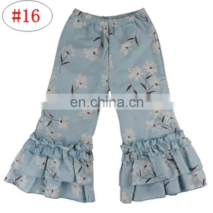 Girls Kids Printed Flare Pants Wide Leg Pants Icing Ruffle Trousers Solid Color 20colors 5 Size thumbnail-4