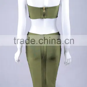 Summer Dress Wholesale 2016 New Strapless Army Green Two Piece Set Sey Bodycon Celebrity Party Pencil Women Bandage Dress Bandag thumbnail-3