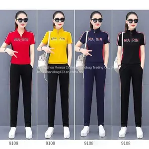 Monisa Female Sports Leisure Colors Suit With Short Sleeves and Long Trousers in Summer thumbnail-1