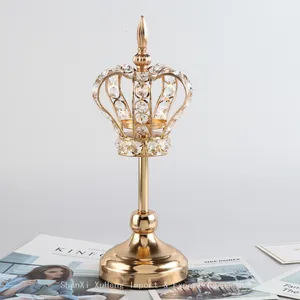 Wholesale Wedding Crystal Glass Candlesticks Metal Gold Silver Crown Candle Holder For Wedding Decoration thumbnail-3