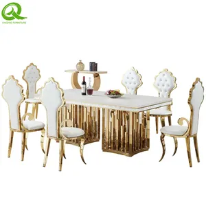 Modern Home Furniture Marble Gold Stainless Steel Dining Tables thumbnail-1