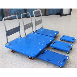 Warehouse Folding Armrest Flatbed Trolley Plastic Platform Trolley for Transporting Goods thumbnail-5