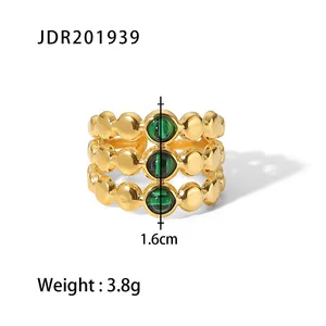 Gold Plated Sun Design Ring for Women Blue Stone Adjustable Open Ring Stainless Steel Fashion Statement Jewelry thumbnail-5