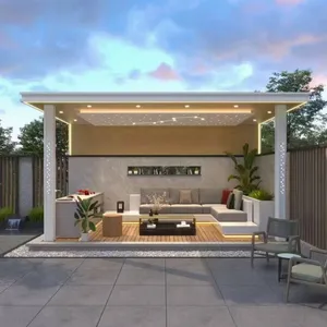 Modern Outdoor Bioclimatic Aluminum Pergola With LED Starry Sky Light, Adjustable Louvered Roof Gazebo for Patio Garden thumbnail-1