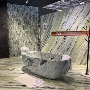 Elegant Shangrila River Jade Green Stone Marble Freestanding Bathtub With Black Veins for Private Residence Contemporary Home thumbnail-2