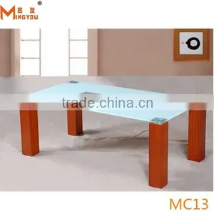 Sofa Side Glass Wood Legs Coffee Table thumbnail-1