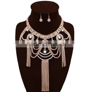 Celebrity Style Luxury Gold Drape Tassel Choker Big Necklace And Earrings thumbnail-5