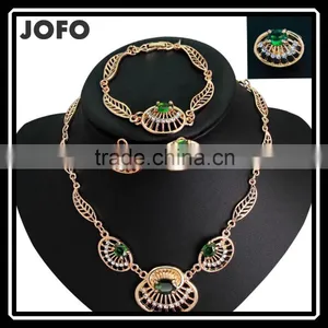 Top Hot Sale Women 18k Gold Plated Jewelry Sets Beautiful Luck Green Trendy Necklace Bracelet Earrings Ring Good Jewelry thumbnail-1