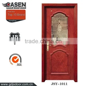 China High Quality Half View Art Glass Solid Wood Door for Bathroom thumbnail-1