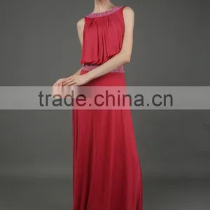 BiBiQ Fashion OEM Maxi Red Beaded Satin Western Gowns Party Dresses thumbnail-4