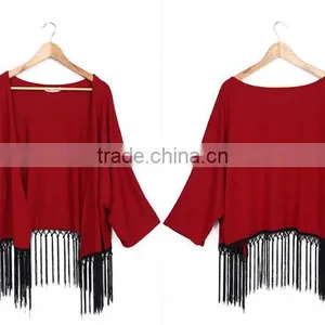 Women Garment Factory Low Price Red Coat Tassel Long Sleeves Tops thumbnail-5