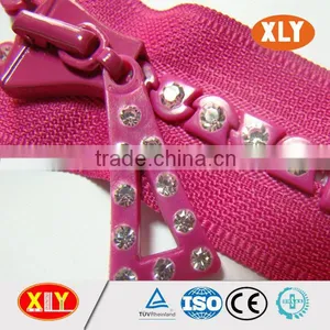 China XLY Zipper #5 Close End Pink Color Rhinestone Zipper thumbnail-6