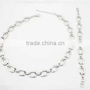 316L Stainless Steel Link Chain Bracelet and Necklace Jewelry Set thumbnail-1