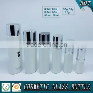 White Coloured Glass Cosmetics Bottle and Cosmetic Glass Cream Jar thumbnail-2