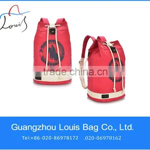 2014 Multiple Color Red Round Canvas Trendy Cool Custom Backpack, Cheap Drawstring Rucksack Backpack in Guangzhou thumbnail-1