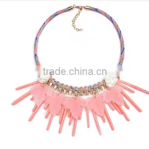 2016 New Fashion Bib Collar Leaves Tassels Chunky Luxury Choker Necklace thumbnail-4