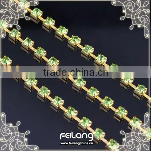 Peridot Cup Chain Golden Claw,MOQ 50m Paypal Accepted,sparse Chain,rhinestone Chain for Usa Market thumbnail-1