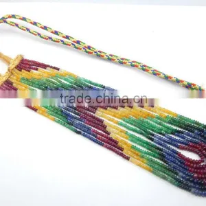 Natural Multi Sapphire Smooth Beads Ruby Emerald Sapphire Beads thumbnail-3