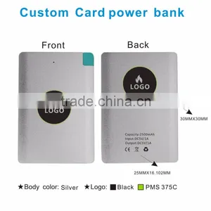Metal Slim Credit Card 2500 Mah Power Bank With Build in Cable thumbnail-1
