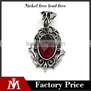 Mens Gothic Big Red Stone Pendant Vintage Carving Pendant Stainless Steel Popular Pendant thumbnail-1