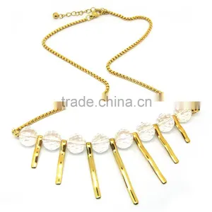 Stainless Steel Gold Tone Bar Tassel Crystal Jewelry Set Necklace thumbnail-1