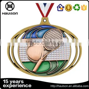 Wholesale Custom 3d Embossed Stamping Pad Printing Iron Brass Zinc Alloy Plating Gold Tennis Sport Medal With Ribbon thumbnail-5
