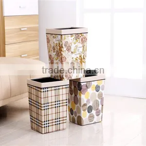 Plastic Medium Rectangle Leather Wraped Cheap Trash Can for Hld With Open Top Button 11L thumbnail-2