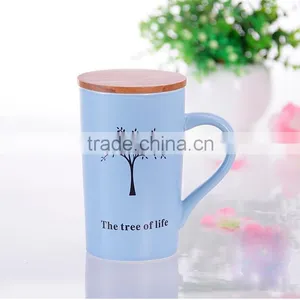 Hot Sale Stoneware Mug With Bamboo Lid,beautiful Tree Design Ceramic Mug With Bamboo Lid and Handle thumbnail-2