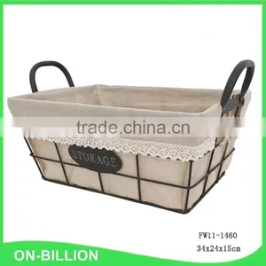 Black Rustic Wire Basket With Liner for Storage thumbnail-1