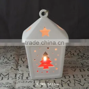Star Christmas Tree Hollow Design Ceramic X'mas T-light Holder House Hanging thumbnail-1