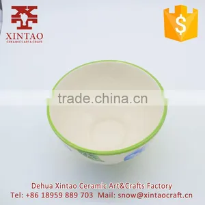 Small White Ceramic Soup Bowl With Green Rim for Hotel Use thumbnail-2