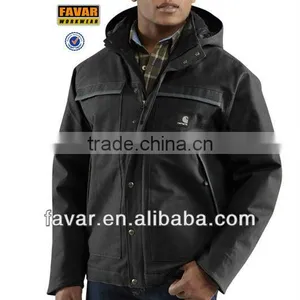 Men Black Casual Canvas Quilted Outdoor Hooded Jacket Workwear thumbnail-1