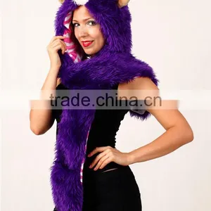 Faux Fur Adult Beanies Plush Animal Head Hat Scarf Glove thumbnail-1